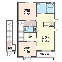 モン・リヴィエール 2階2LDKの間取り