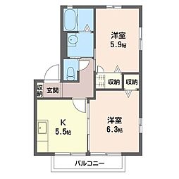 ソシア　Ｄ 2階2Kの間取り