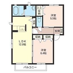 エリアントB 2LDKの間取図画像