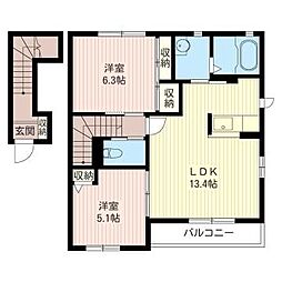 ストラット・クーＢ 2階2LDKの間取り