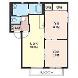 ロードハイツ　II　Ａ 2階2LDKの間取り