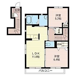 シャーメゾン・ヒルズＡ 2階2LDKの間取り