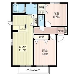 リバーパーク 1階2LDKの間取り