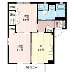 リベラコート 2Kの間取図画像