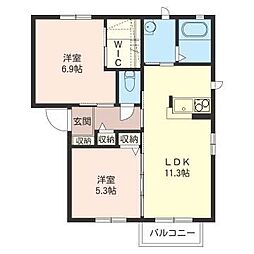 ラウンドパディーＢ 2階2LDKの間取り