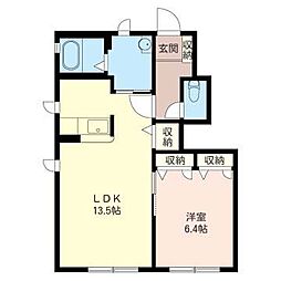 グランドソレイユB 1LDKの間取図画像
