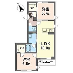 グランツ　ヴァルトII 2階2LDKの間取り