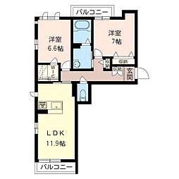 ソレアードエム 2LDKの間取図画像