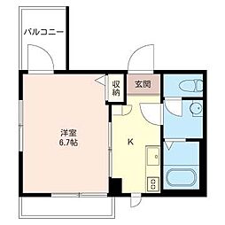 シャーメゾン横川 2階1Kの間取り