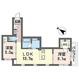 ヴァレンズ・フロレ 3階2LDKの間取り