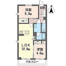 プレミアス幕張本郷 3階2LDKの間取り