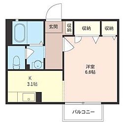 プランドール 1Kの間取図画像