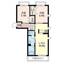 カーサクレール 2LDKの間取図画像