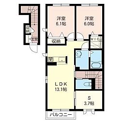 アンビション畑沢南A棟 2SLDKの間取図画像