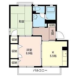 プラザ東太田Ａ 2階2Kの間取り