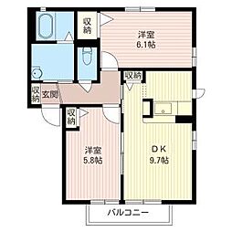ベル・ドミールＡ 2階2DKの間取り