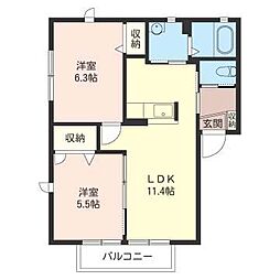 シャーメゾン　ライフ 00101 1階2LDKの間取り