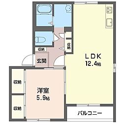 タウンヒル小柴B棟 1LDKの間取図画像