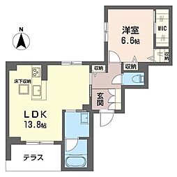 シュプリーム 1階1LDKの間取り