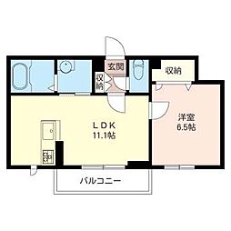 ポルックス 3階1LDKの間取り