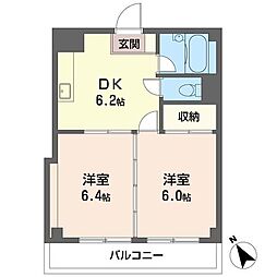 田中マンション 2DKの間取図画像