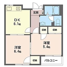 桜ケ丘ハイツB 2DKの間取図画像
