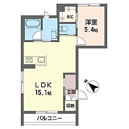 アトリエール小山 2階1LDKの間取り