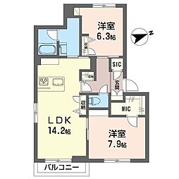 シャーメゾン酒折 2階2LDKの間取り