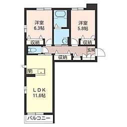 ウィステリア天神 1階2LDKの間取り