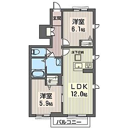 アルファソレイユ 1階2LDKの間取り
