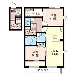 メゾン・ネージュブラン　Ａ 2階2LDKの間取り