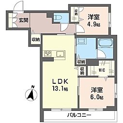 マロン・テイ 見和 2LDKの間取図画像