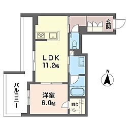 レジデンス四季美台B棟 1LDKの間取図画像