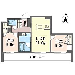 レジデンス四季美台B棟 2LDKの間取図画像