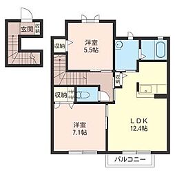 フォレスト富士山　Ａ 2階2LDKの間取り