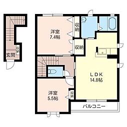 フォレスト富士山　Ｂ 2階2LDKの間取り