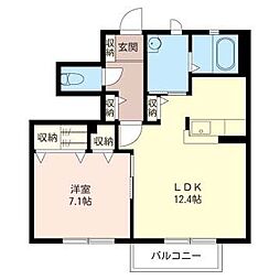 フォレスト富士山　Ｄ 1階1LDKの間取り