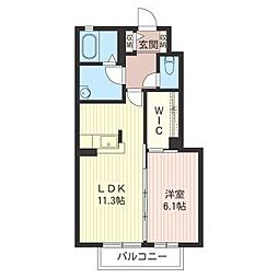クレシアB 1LDKの間取図画像