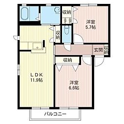 リバーシティーD 2LDKの間取図画像
