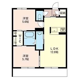 フルール 2LDKの間取図画像