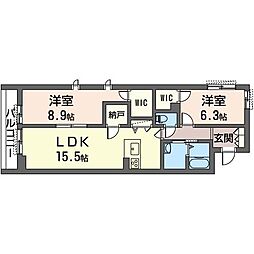 エクラフォーレ 2LDKの間取図画像