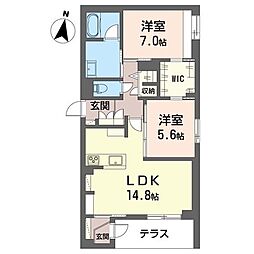 プルメリア 2LDKの間取図画像