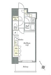 プライムメゾン板橋 13階ワンルームの間取り