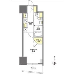 プライムメゾン市谷山伏町 1Kの間取図画像