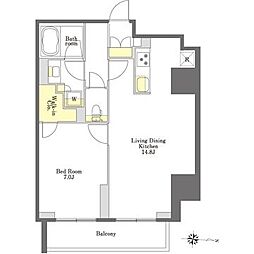 プライムメゾン市谷山伏町 1LDKの間取図画像