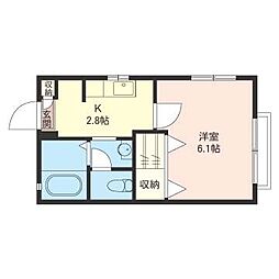 プライメリー 2階1Kの間取り