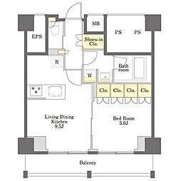 プライムメゾン品川 1LDKの間取図画像