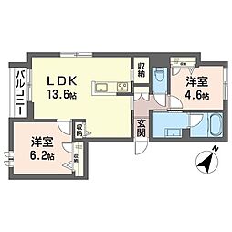 プレミアム　コート 2階2LDKの間取り