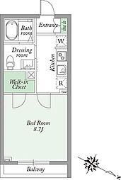 ヴィラ・コート 3階1Kの間取り
