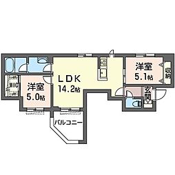 ＴＯＤＯＲＯＫＩ−ＥＮ　ＰＬＵＳ 00203 2階2LDKの間取り